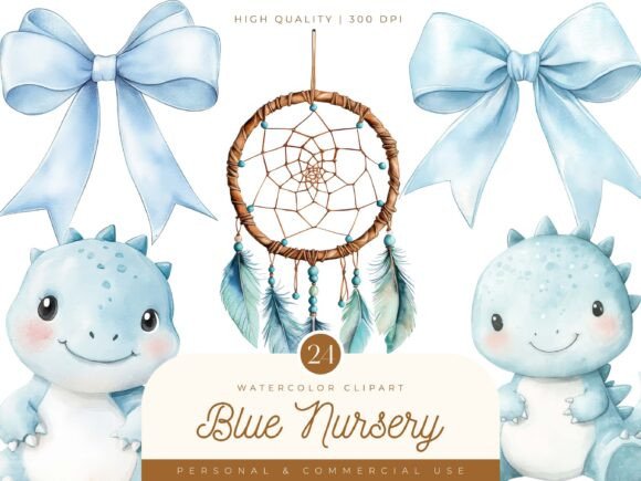 Download Blue Boho Nursery Clipart Bundle - Boho nursery clipart Collection