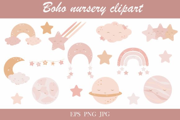 Download Boho Nursery Clipart Set. Baby Wall Déco - Boho nursery clipart Collection