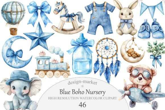 Download Blue Boho Nursery Clipart - Boho nursery clipart Collection